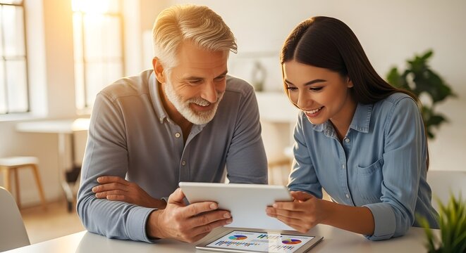 Two Professionals Discussing Business Strategy in Modern Office - Powered by Adobe