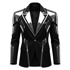 Futuristic black and silver blazer jacket isolated on transparent background