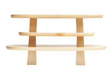 Rustic wooden three tier display shelf isolated on transparent background