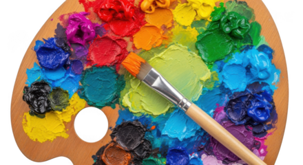 Vibrant artist's palette filled with rich oil paints and a classic brush ready for creation