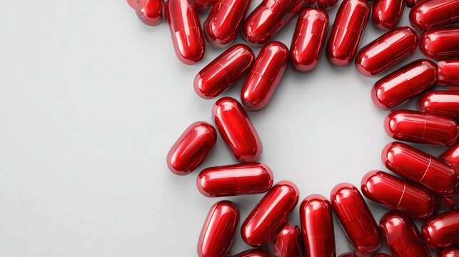   Red pill circle on white surface with white background