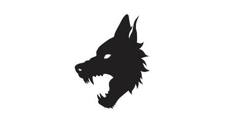 Fierce wolf head silhouette majestic wild animal profile powerful predator emblem symbol Flat design vector illustration white background. © Hridoy