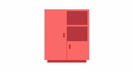 Modern two-door coral wardrobe with open shelving storage for bedroom furniture Flat design vector illustration white background.