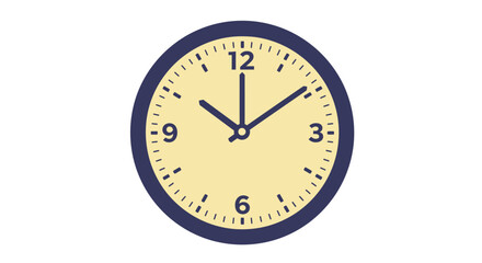 Classic analog wall clock face with hands showing time neutral background Flat design vector illustration white background.