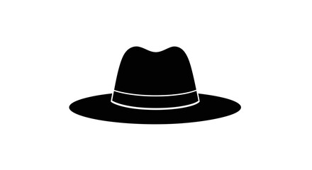 Classic black fedora hat silhouette simple minimalist stylish accessory Flat design vector illustration white background.