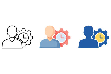 Vector art of time management banner set of user icon with gear and clock in different styles concept of productivity, efficiency, and organization