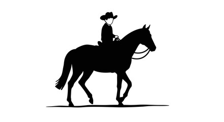 Fototapeta premium Silhouette of a cowboy riding a horse western style equestrian scene capturing movement and freedom Flat design vector illustration white background.