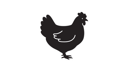 Simple silhouette of a chicken fowl standing proudly displaying its feathered form Flat design vector illustration white background.