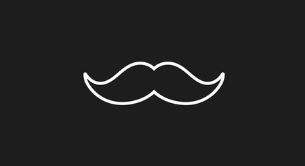 Minimalist white outline mustache graphic simple elegant facial hair icon representing style and personality Flat design vector illustration white background.