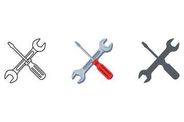 Vector art of wrench and screwdriver vector icon illustration tool for repair, maintenance, and construction, essential for mechanics and diy enthusiasts