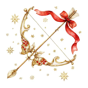 Festive Sagittarius zodiac illustration with ribbon and bow details
