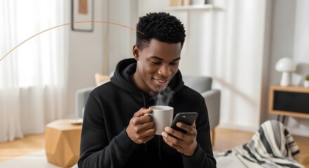 Young Black Man Smiling, Outdoor Lifestyle, Urban City Background, Natural Light