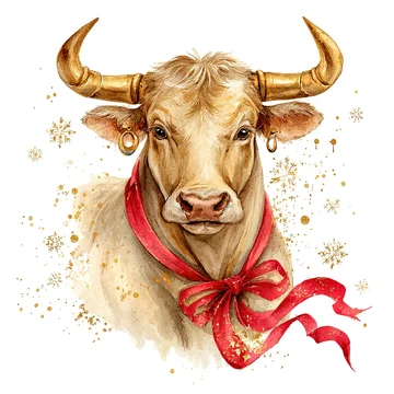 Festive Taurus zodiac illustration with ribbon and pastel style