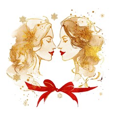 Watercolor Gemini sign with elegant twin figures in soft tones