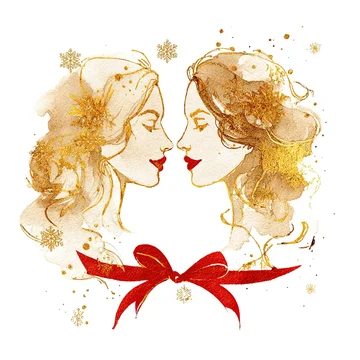 Watercolor Gemini sign with elegant twin figures in soft tones