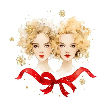 Zodiac Gemini golden twin design with snowflakes and details