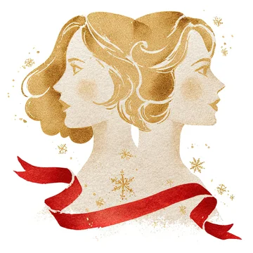 Festive Gemini zodiac illustration with ribbon and pastel colors
