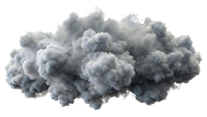 A fluffy gray cloud isolated on transparent background, resembling a storm cloud, floating in the air, casting a shadow, and creating a sense of foreboding