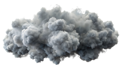 A fluffy gray cloud isolated on transparent background, resembling a storm cloud, floating in the air, casting a shadow, and creating a sense of foreboding