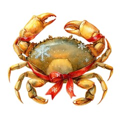 Zodiac Cancer crab design with snowflakes and red ribbon