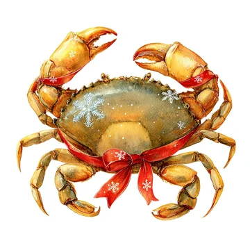 Zodiac Cancer crab design with snowflakes and red ribbon