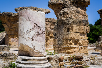 17 June 2015, Tunisia: Historic archaeological ruins of Carthage in Tunisia, UNESCO World Heritage site, showing ancient stone remains and cultural heritage landscape.
