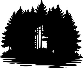 Silhouette of a Forest A Dramatic Black and White Nature Scene with Pine Trees