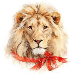 Watercolor Leo sign with majestic golden lion in pastel tones