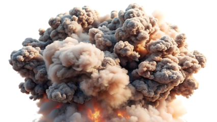 A colossal explosion of smoke billows upwards, isolated on transparent background, showcasing the raw power and destructive force of natures fury
