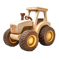 Obraz premium Handcrafted wooden toy tractor isolated on transparent background