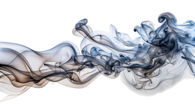 Elegant swirls of smoke dance across an isolated on transparent background, creating a mesmerizing and ethereal visual display