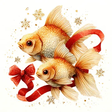 Watercolor Pisces sign with elegant twin fishes in pastel tones