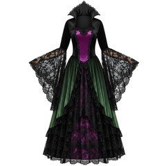 Dark gothic figure with purple face isolated on transparent background