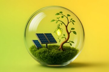 Solar Energy Tree Globe Concept with Panels for Green Technology Branding