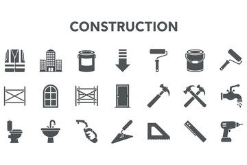 Vector art of construction icon set vector illustration collection of building, renovation, and repair tools and equipment for construction site and home improvement projects
