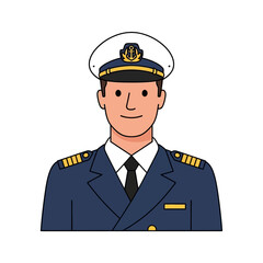 Illustration of a man in a navy uniform with a white hat.