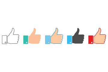Obraz premium Vector art of collection of thumbs up icons in various colors, representing approval, like, agreement, and positive feedback in different styles