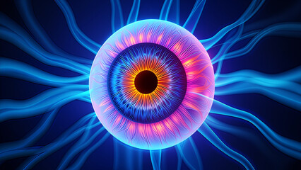 Vibrant electric eye with glowing tendrils iris pupil