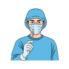 Surgeon holding scalpel in sterile clothing, ready for operation.