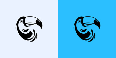 Cute Baby Canary Bird Tweet Singing on Tree Branch Leaf Simple Silhouette logo design