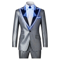 Sparkling silver suit with blue led accents isolated on transparent background