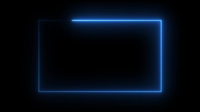 Neon square rectangle picture frame icon animation glowing neon blue color smooth line border frame neon box seamless round with black background