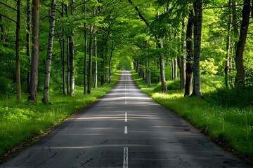 Obraz premium Straight road with trees creating a scenic forest tunnel