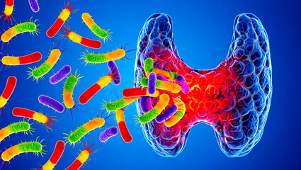 Microscopic organisms attacking inflamed organ bacteria infection