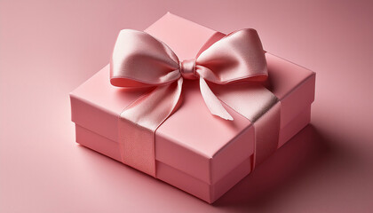 Obraz premium The Beautifully Wrapped Pink Gift Box With Elegant Bow And Textured Finish