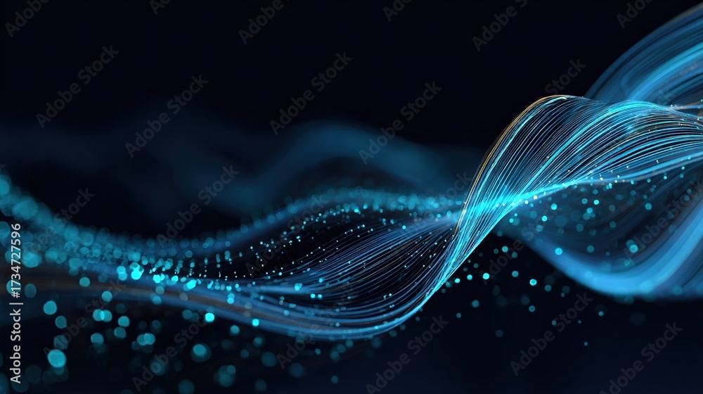 Wall mural a sharp image of a wave of blue light on black background with a fuzzy wave in front