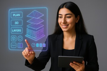 Interactive 3d architectural planning session modern office digital interface professional environment engaging viewpoint innovative concept