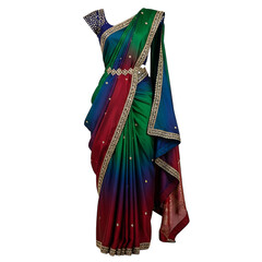 Colorful indian sari with decorative belt isolated on transparent background