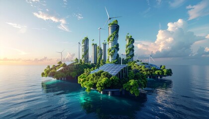 Panoramic view of a city and river skyline with sunset and clouds