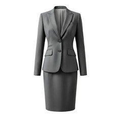 Dark grey women s business suit with skirt isolated on transparent background